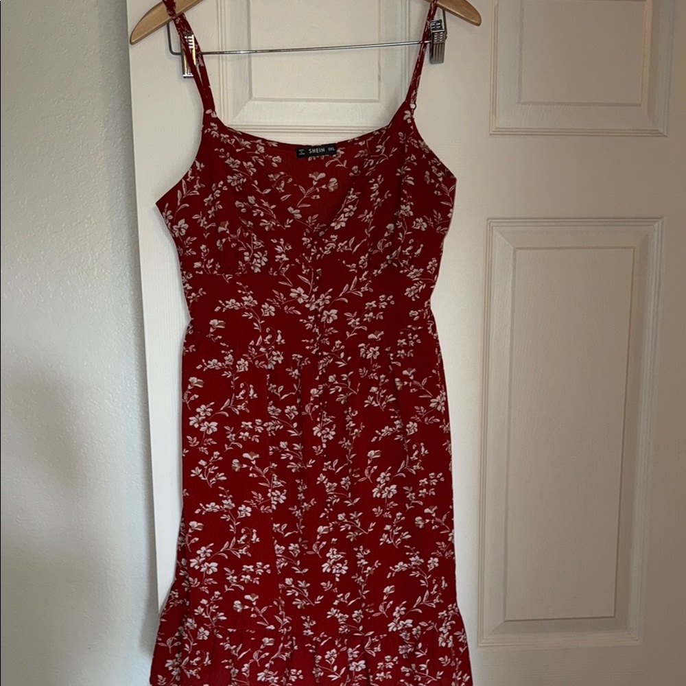 SHEIN Red Floral Midi Dress